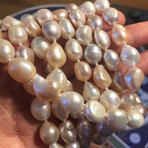 Long multi color pearl necklace w 2set earrings